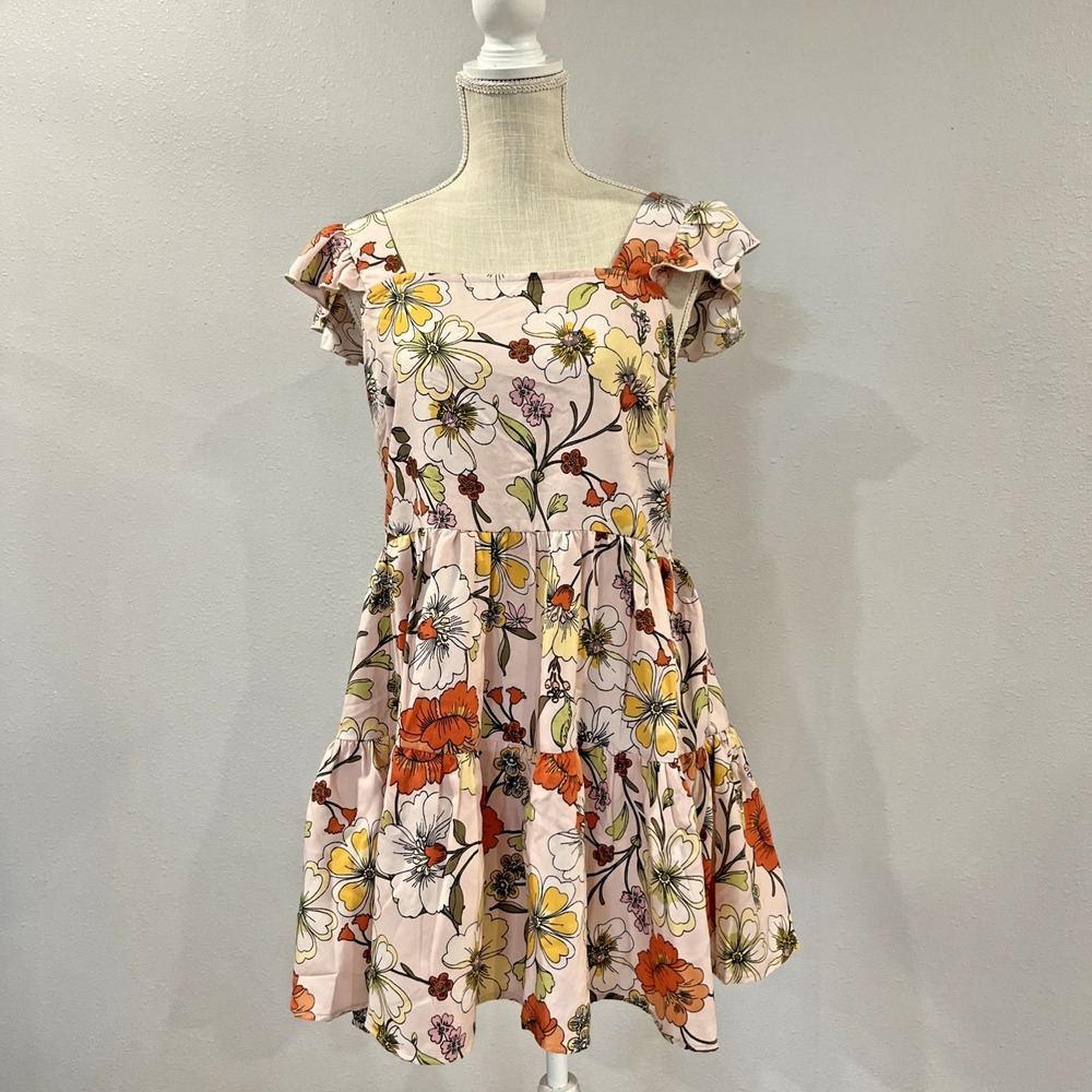 NWT B.O.G. Lottie & Holly Pink Floral Print Ruffled Mini Dress Women's Size Sm